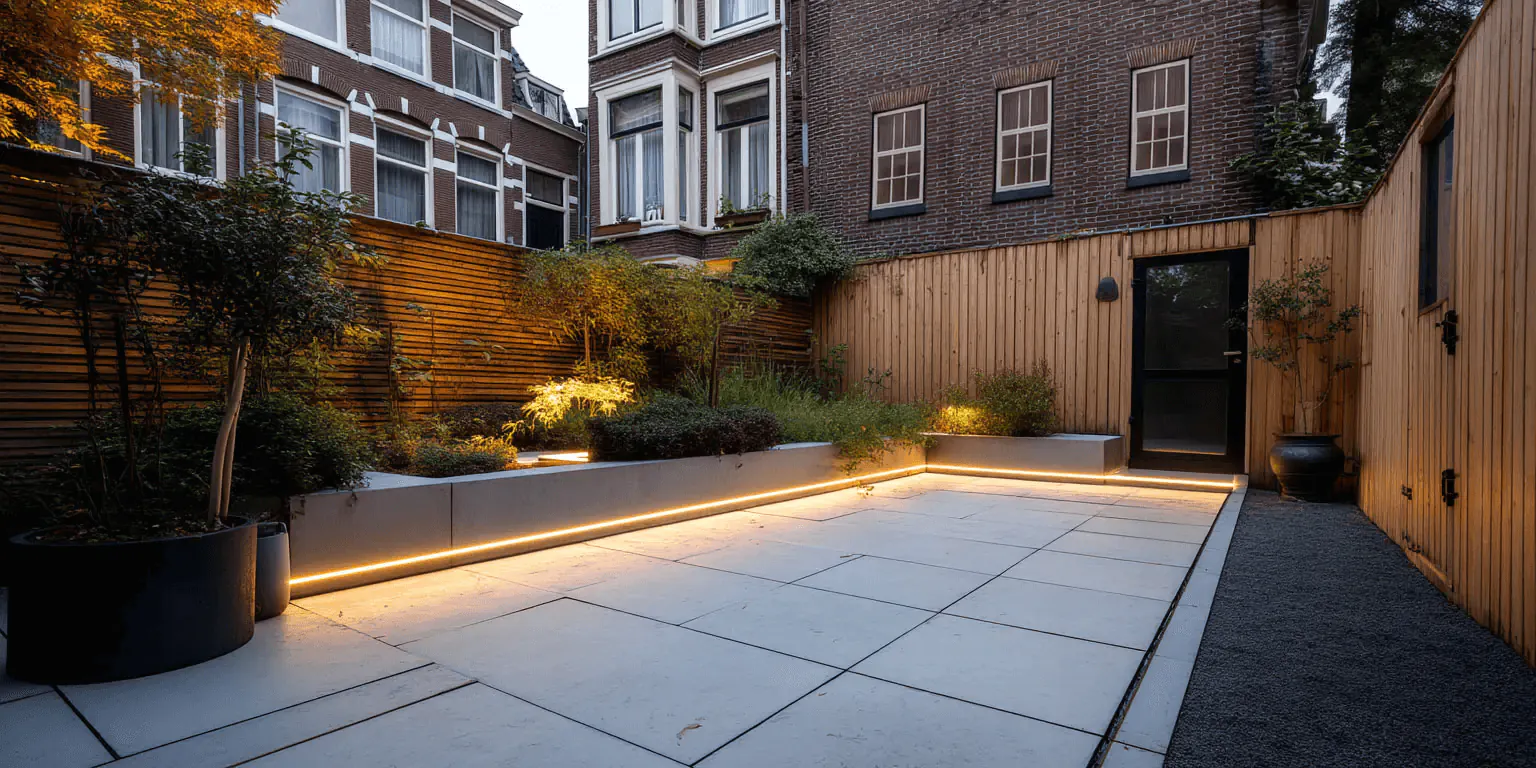 LED-Streifen als LED-Aussenbeleuchtung in einem Garten 